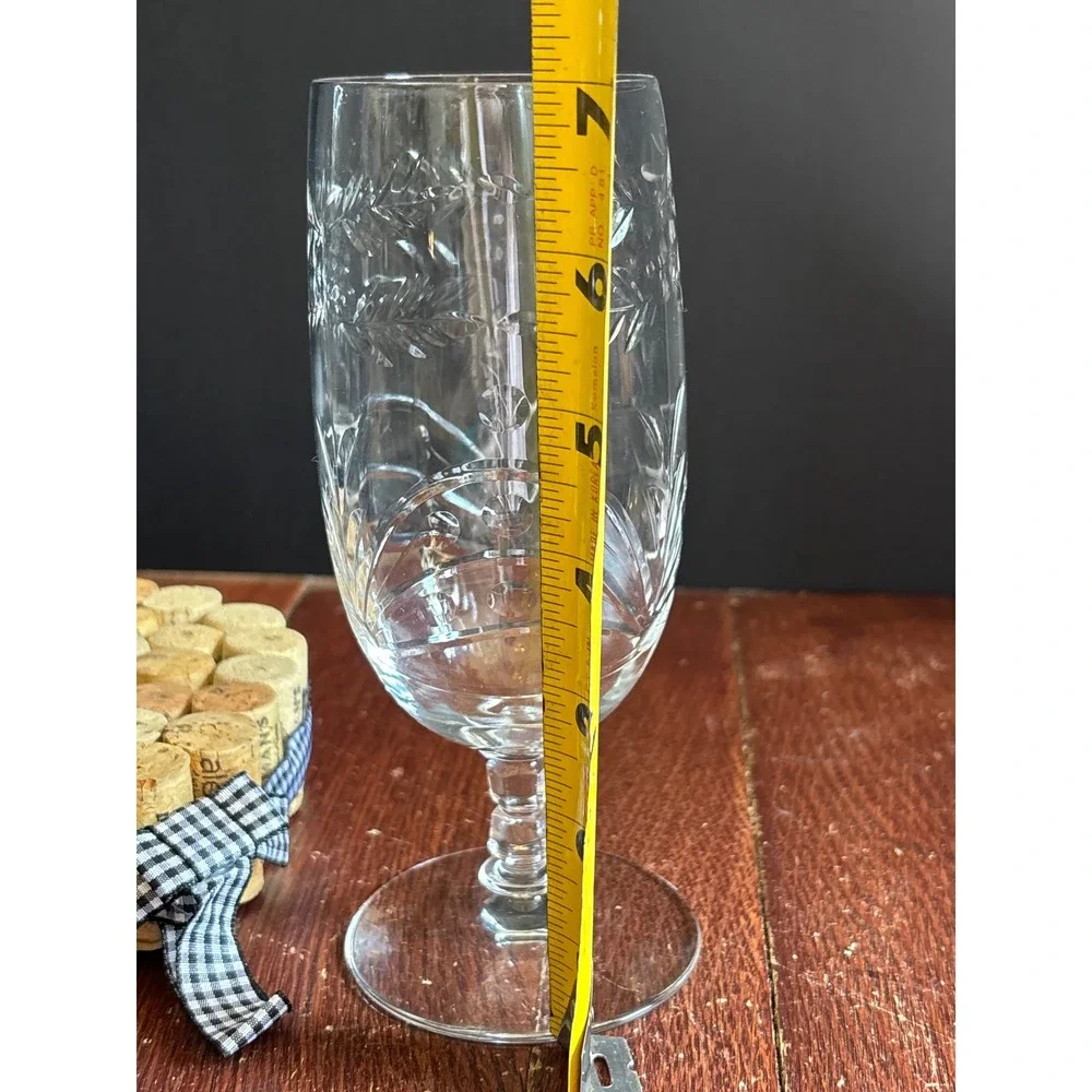 Rock Sharpe Baden Iced Tea Glasses Set of 2 Etched Floral Crystal 7 Inch Vintage